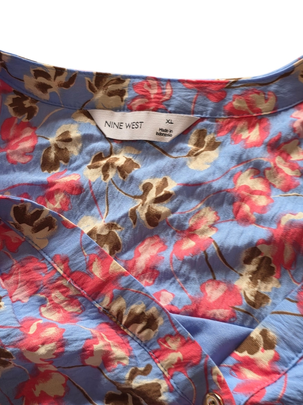 NWT Nine West Floral Smocked Waist Midi Dress XL Blue Pink - Picture 3 of 9
